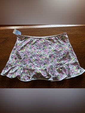 Lands' End Floral Swim Skirt in White, Pink & Neon Green